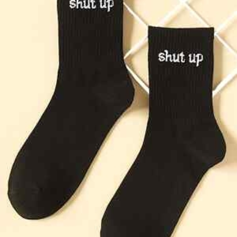 New Wpmens Black Socks with White Graphics Shit Up Socks Size 8-11 In Women